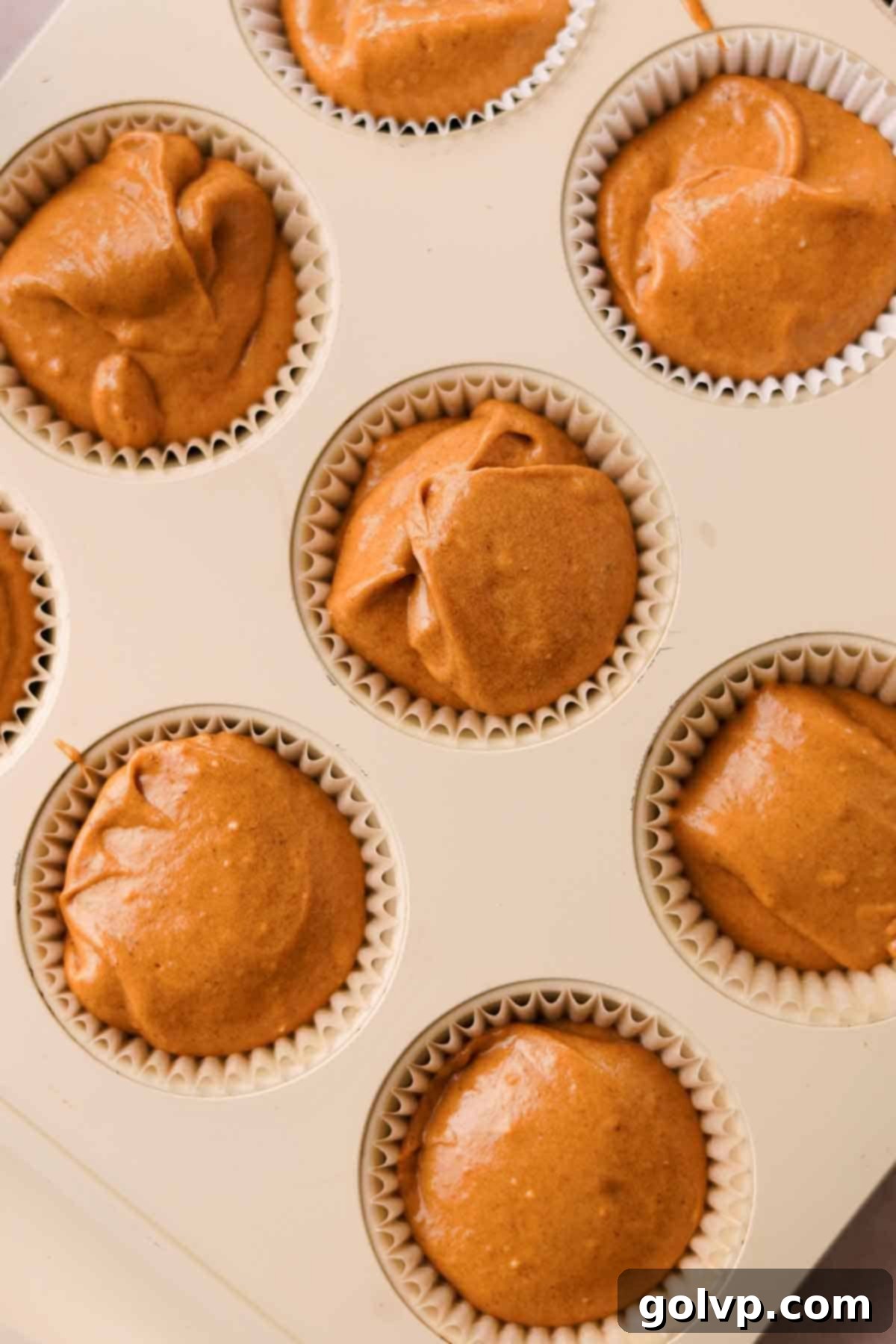 gingerbread cupcake batter ready to bake in muffin tins