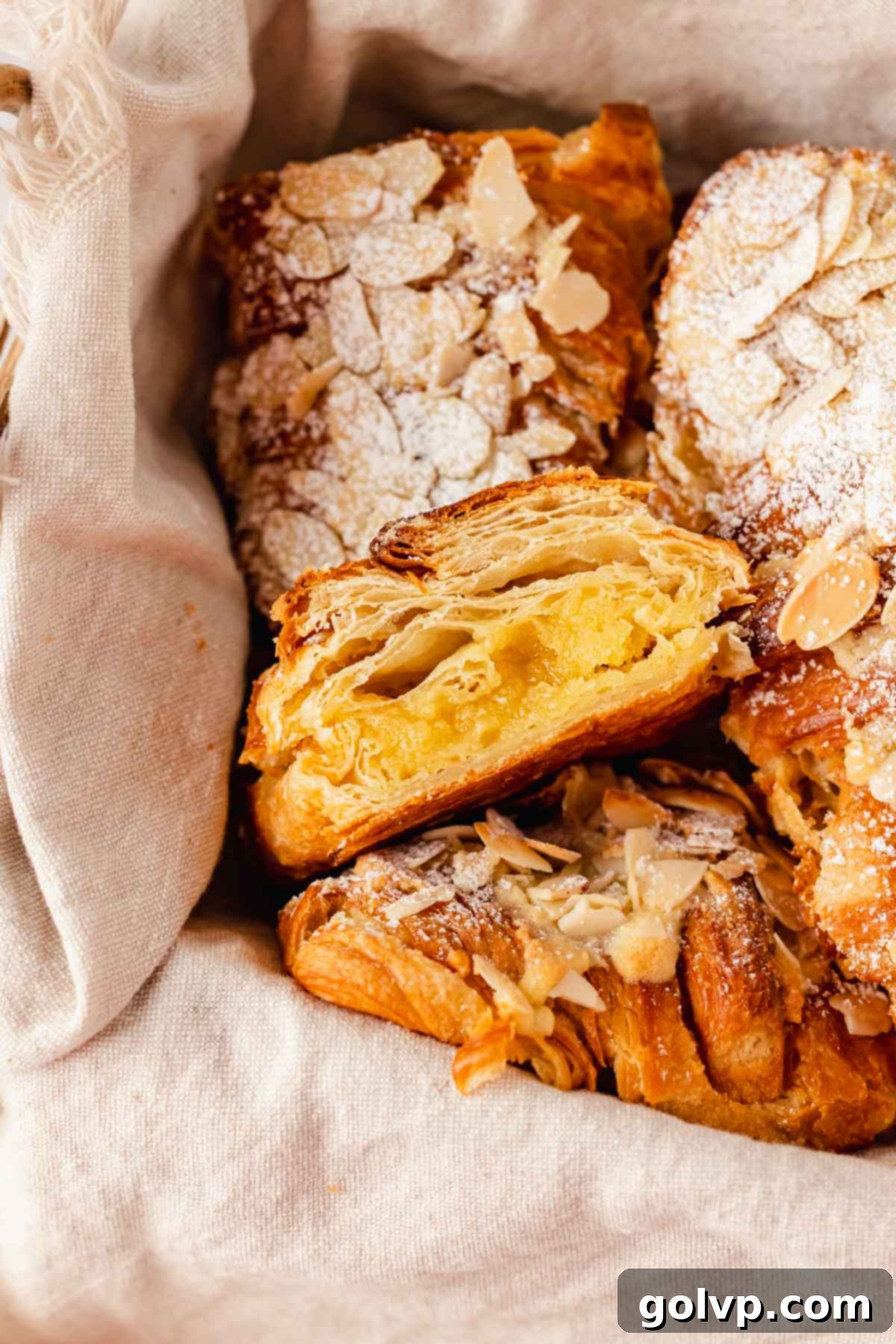 almond croissant in basket