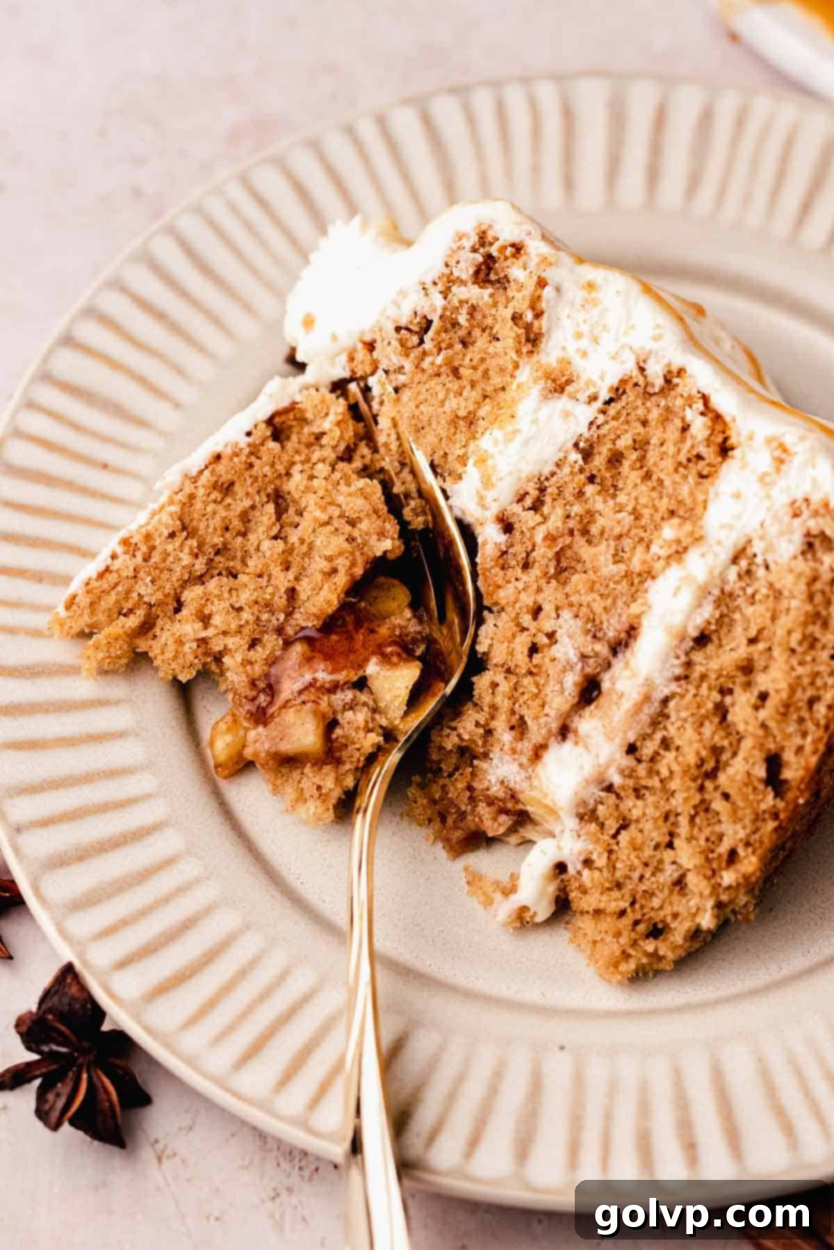 taking a bite of chai cake with a fork
