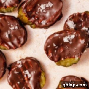 slices of pickles covered in chocolate and sprinkled in flaky salt square