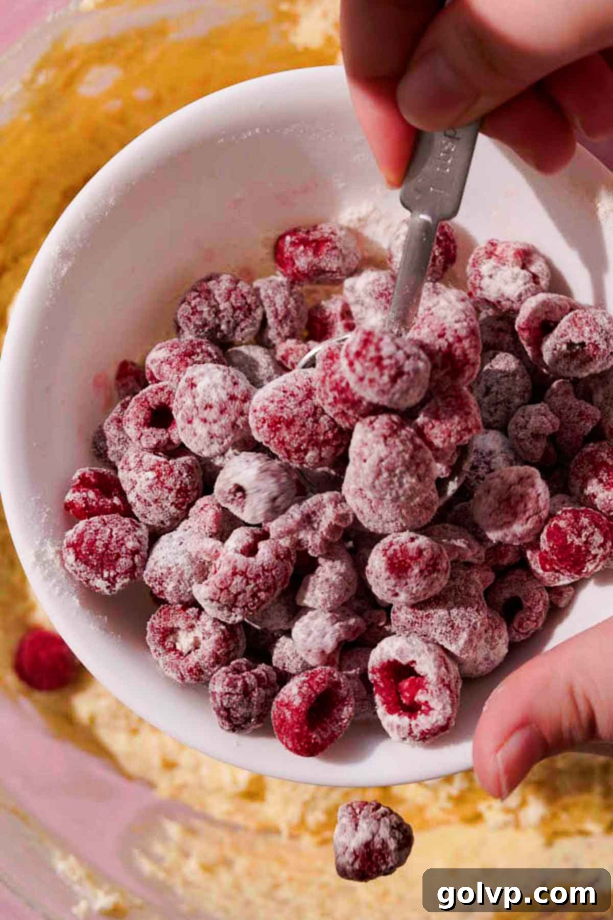 coating frozen raspberries with flour
