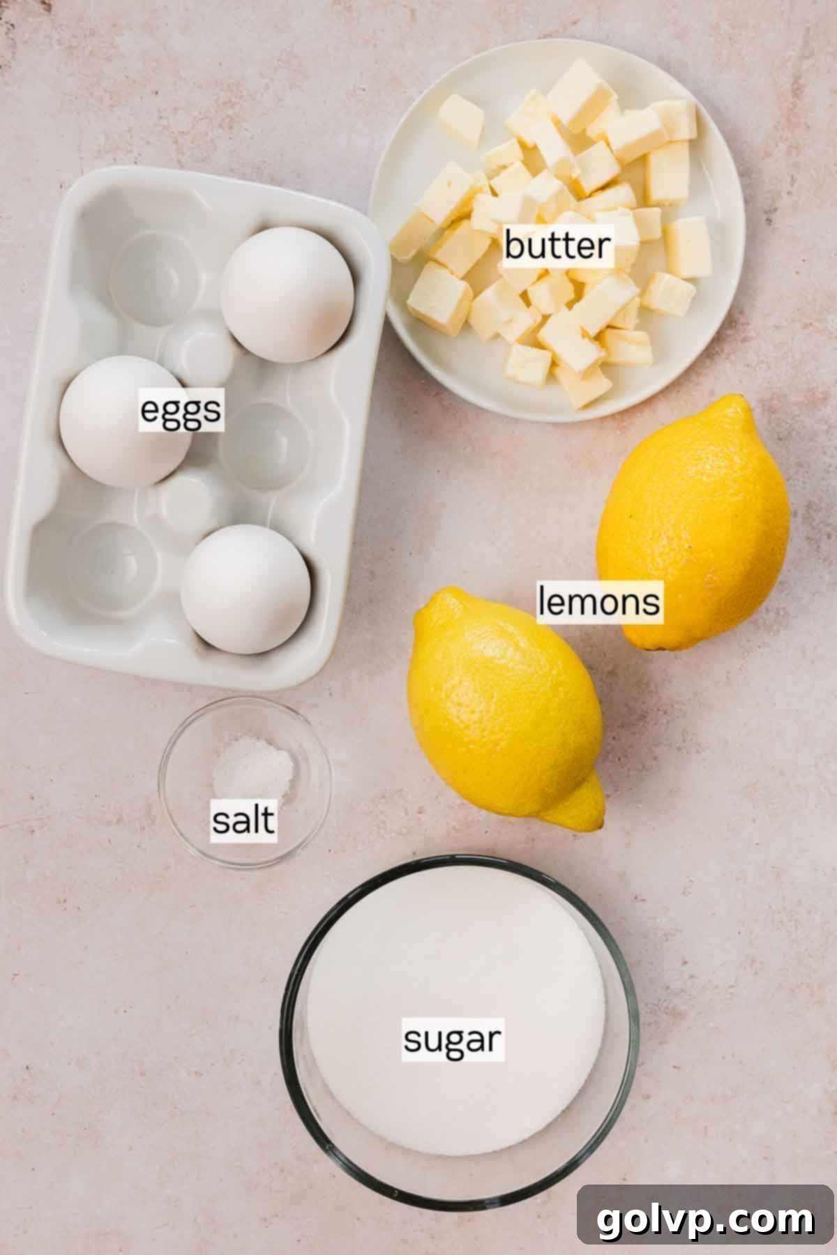 lemon curd ingredients in bowls