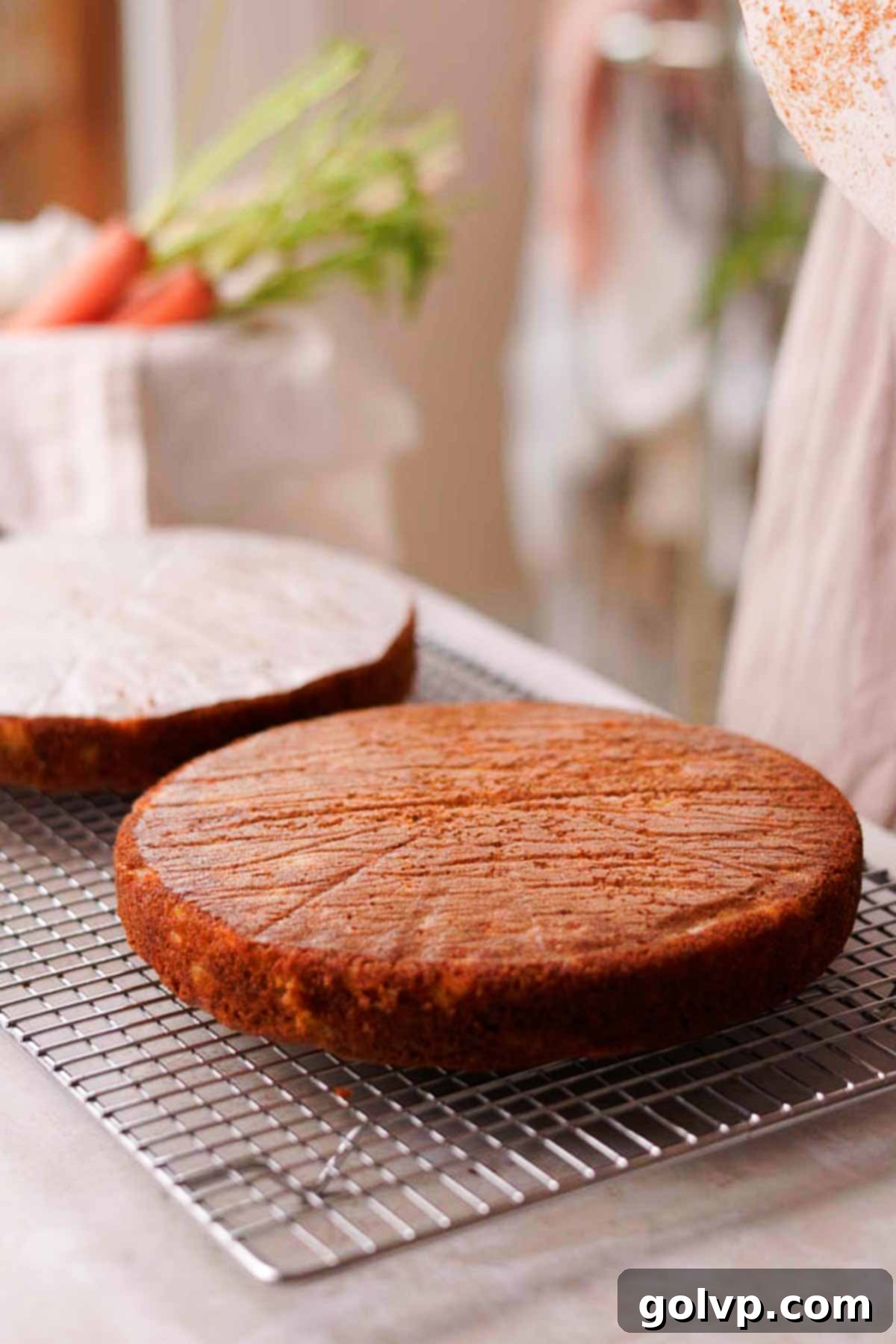 flipped over cake layer on cooling rack