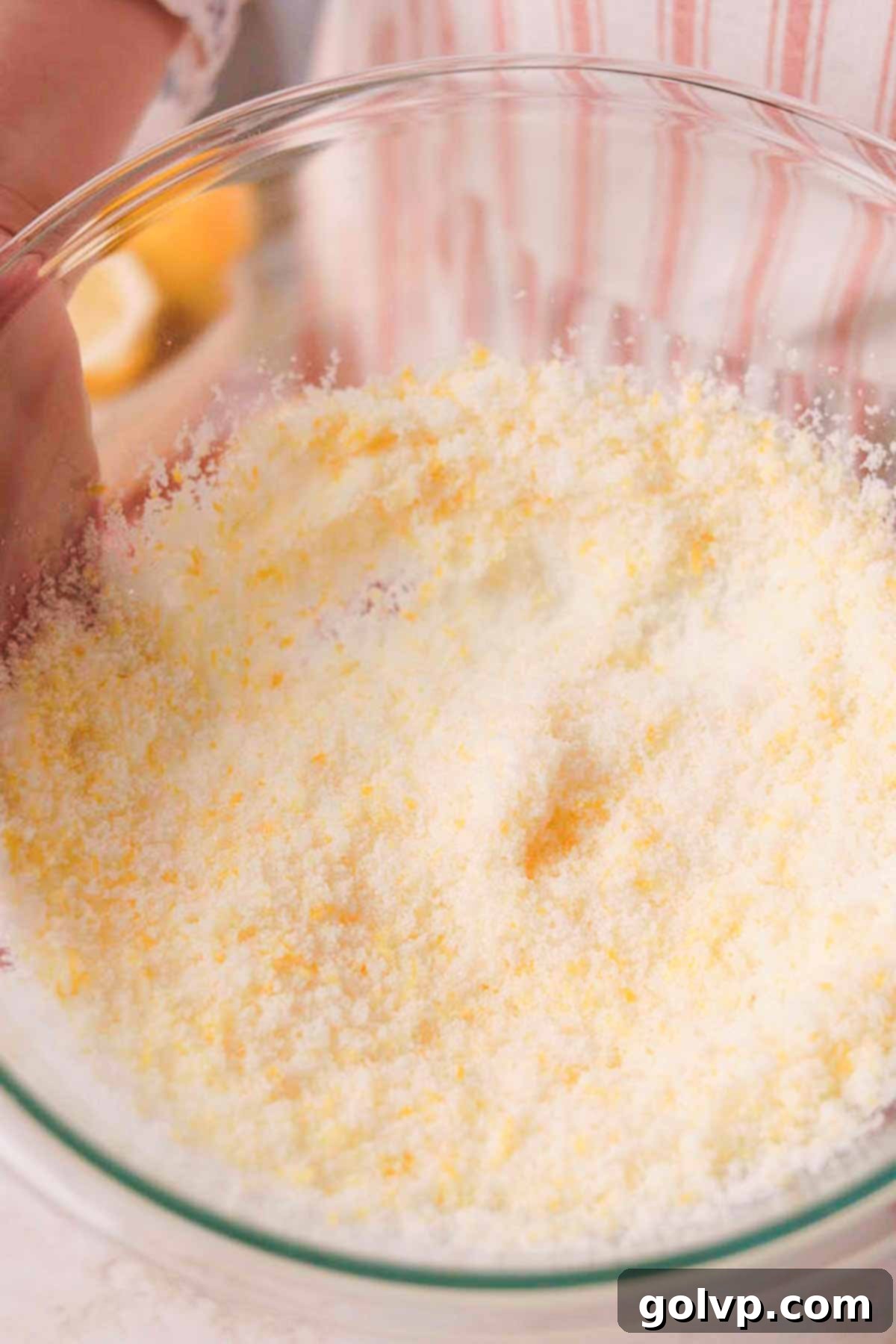 rubbed lemon zest and sugar in a large glass bowl