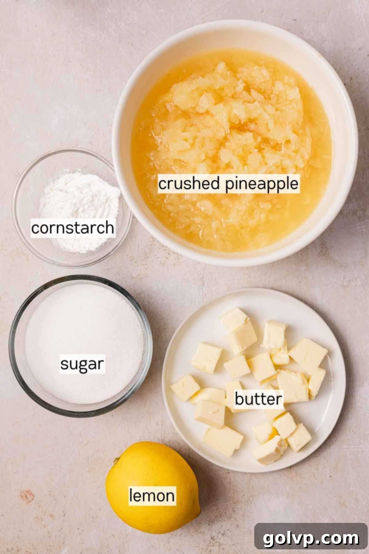 pineapple cake filling ingredients sitting on a table in small bowls