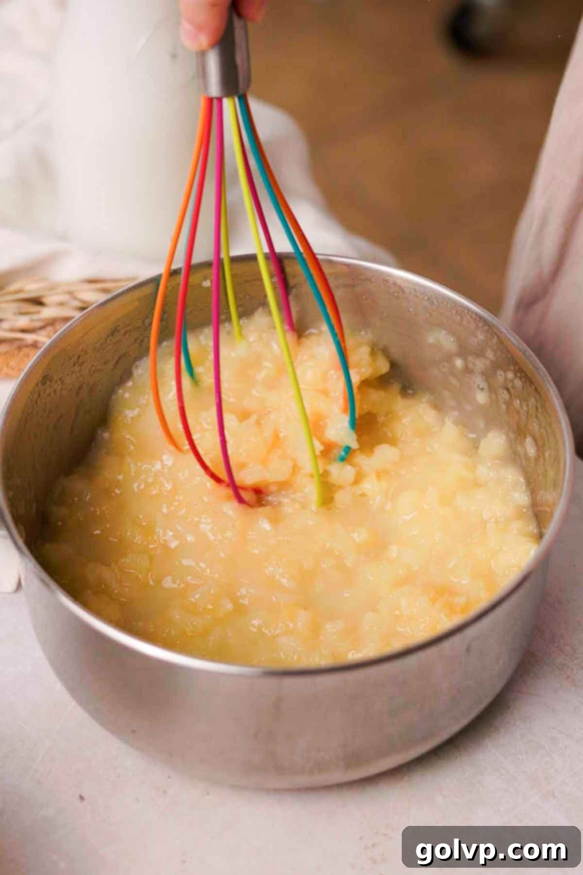 whisking together the ingredients for the filling