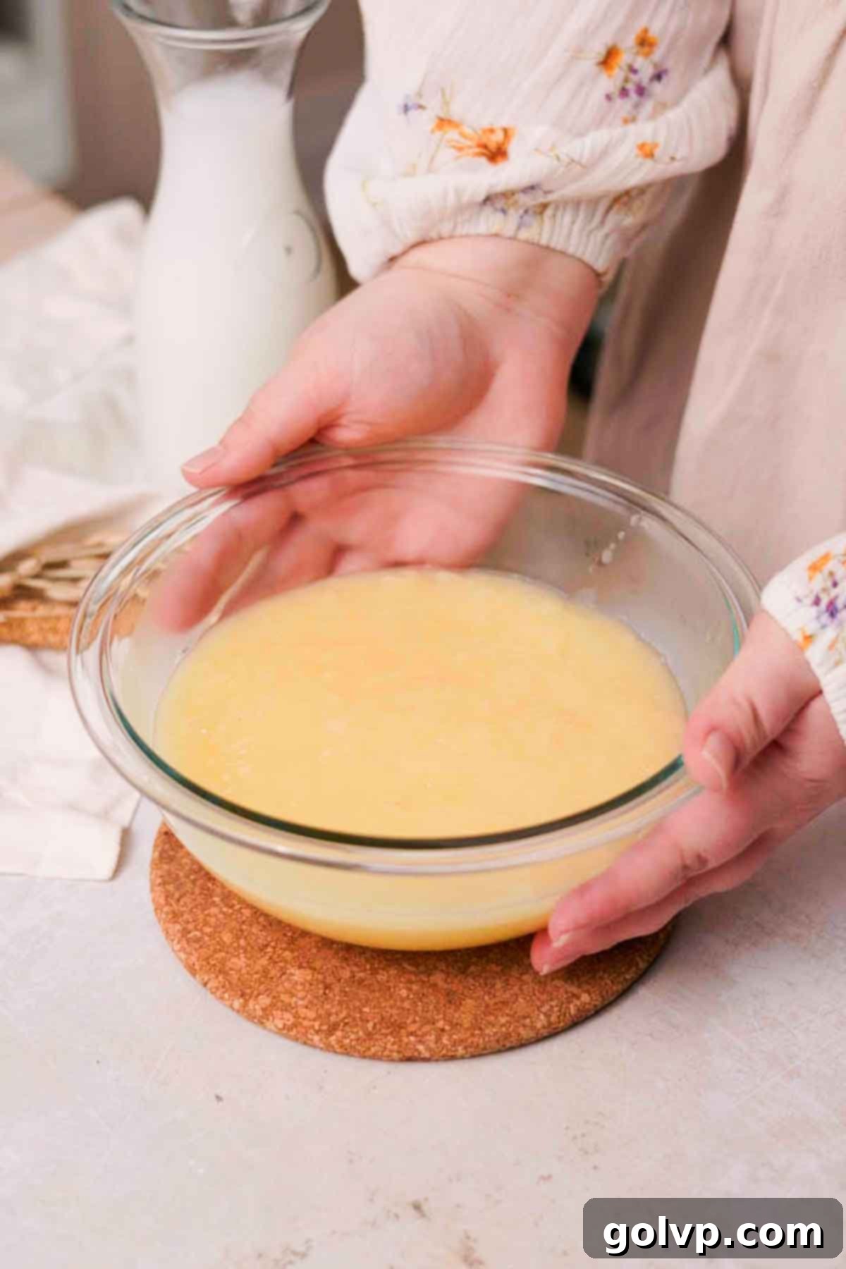 pineapple filling poured into a glass bowl
