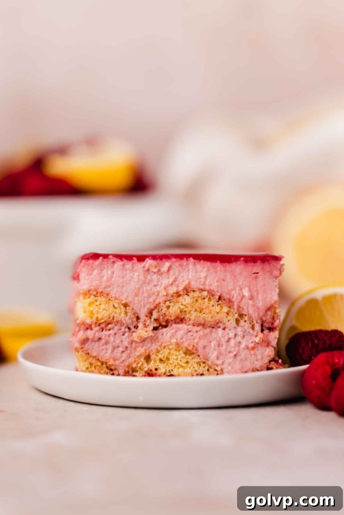 raspberry tiramisu on plate