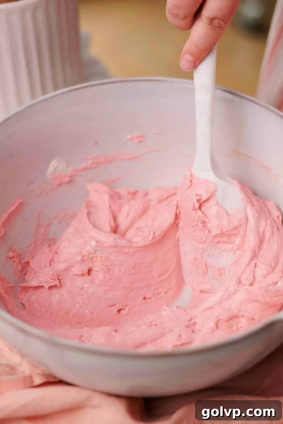pink velvet cake batter before adding flour