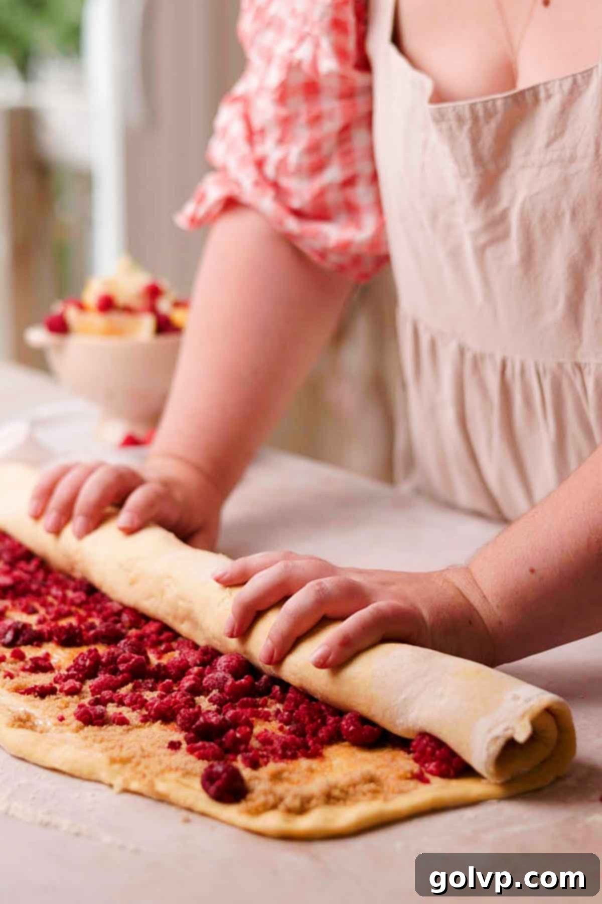 rolling filled raspberry rolls
