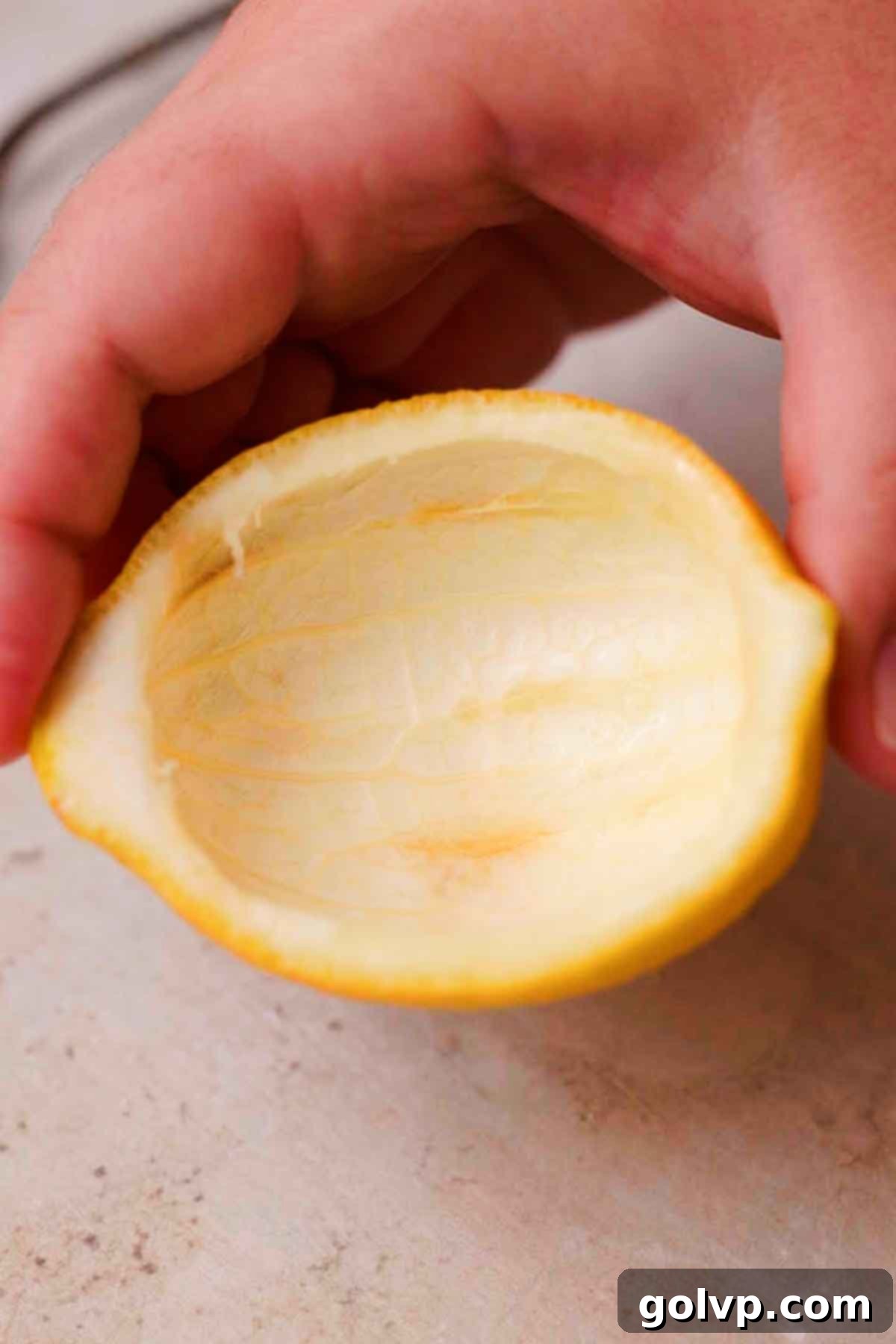 Cleaned out lemon rind, perfectly prepared and ready to be filled with the creamy lemon posset mixture.