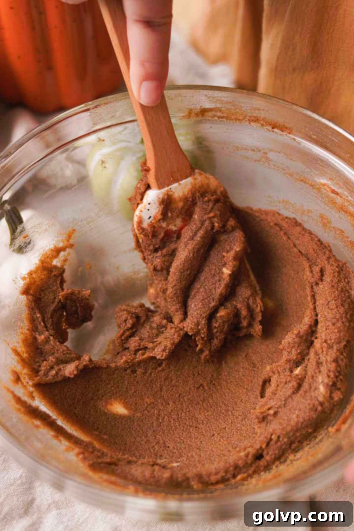 Step 2: Transferring pumpkin spice swirl to piping bag