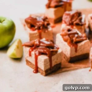 closeup of caramel apple cheesecake bars