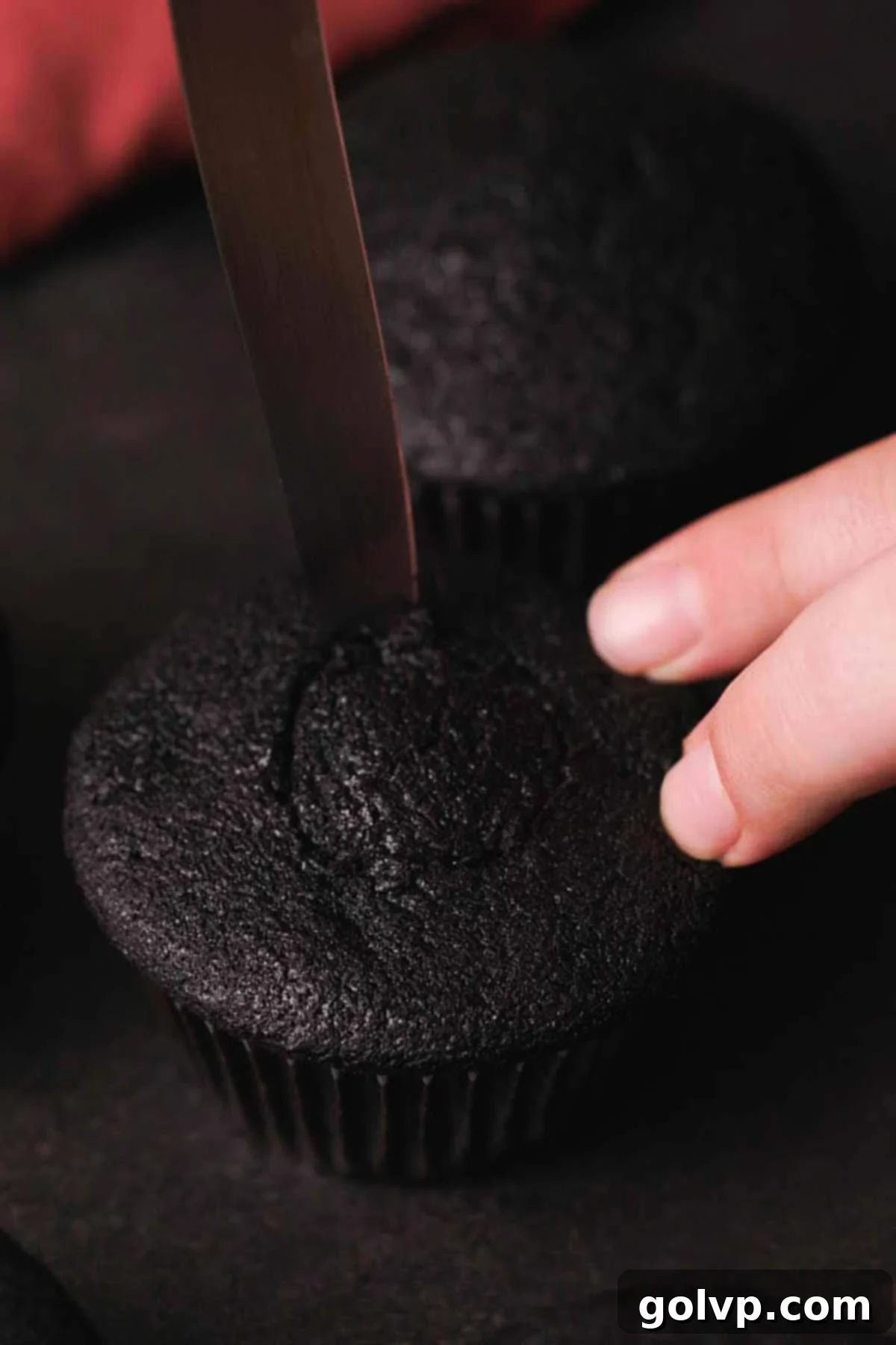 Dark Chocolate Fudge Cookies 12 removing center of cupcake