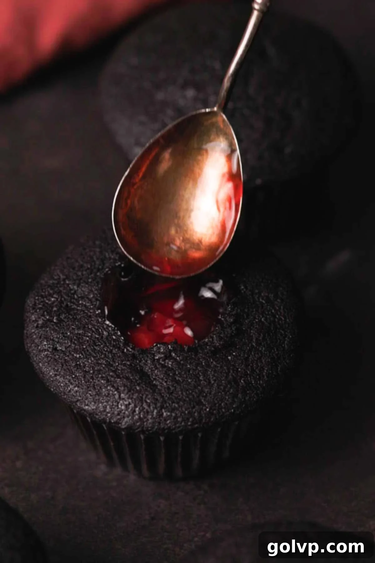 Dark Chocolate Fudge Cookies 13 filling center of cupcake with cherry pie filling