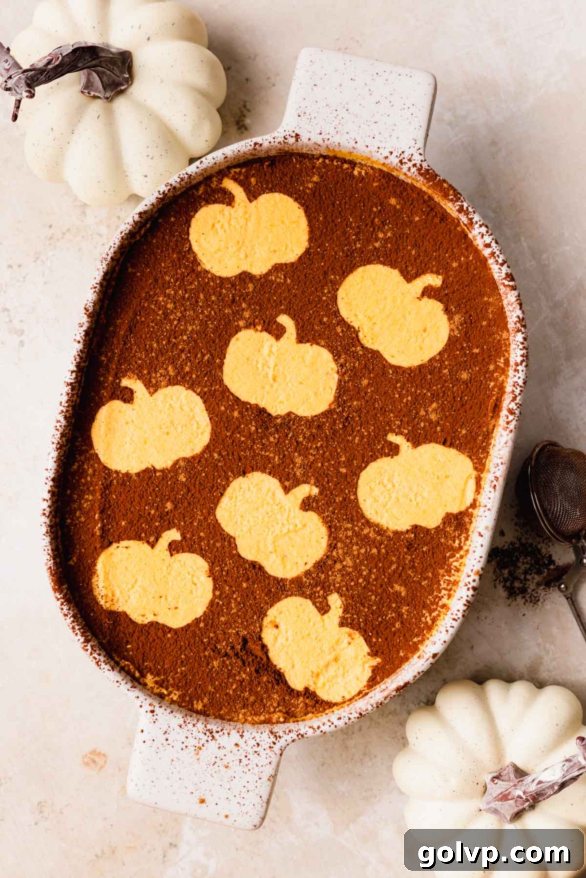 Delicious slice of pumpkin tiramisu ready to be enjoyed