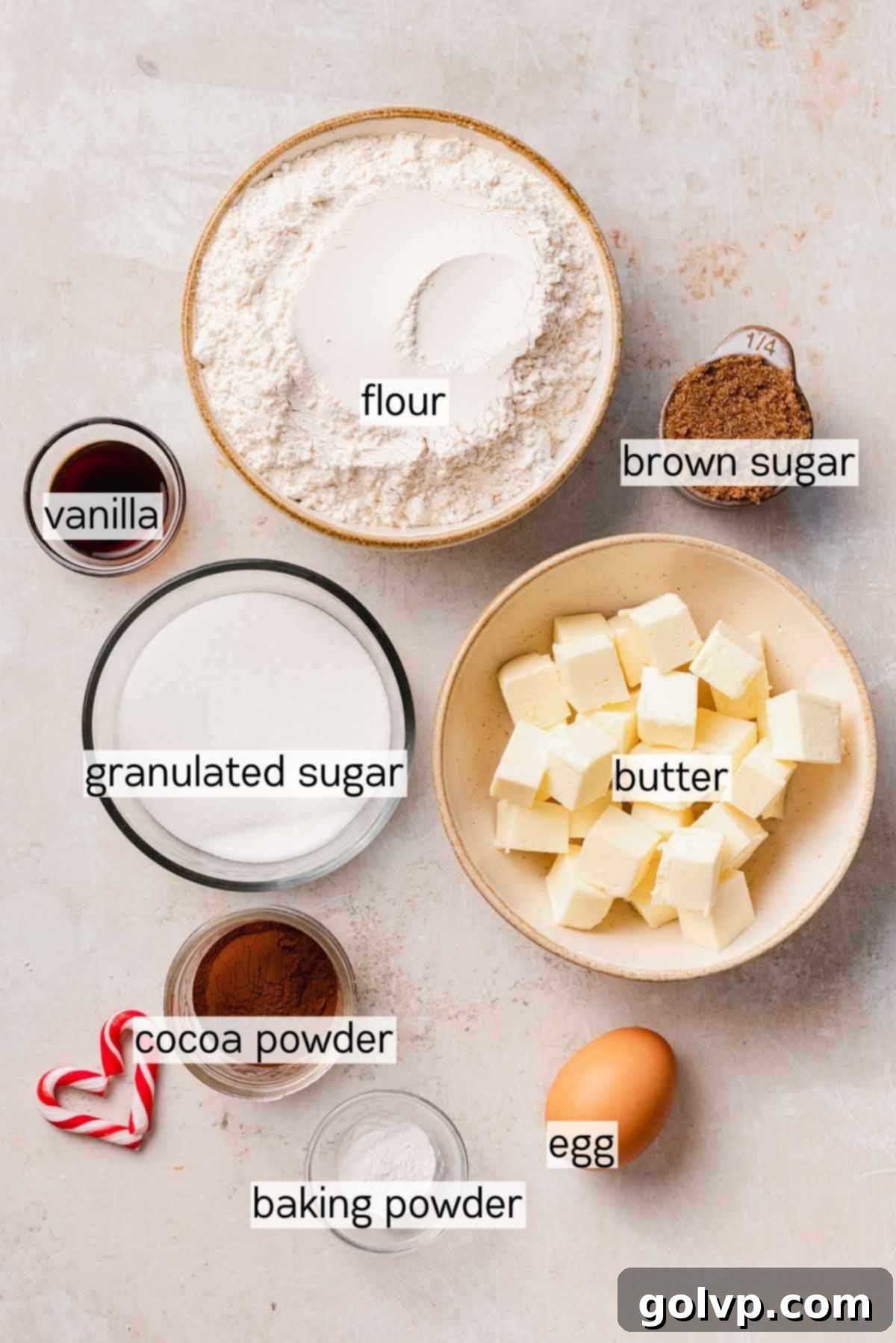 measured out ingredients for Christmas thumbprint cookies