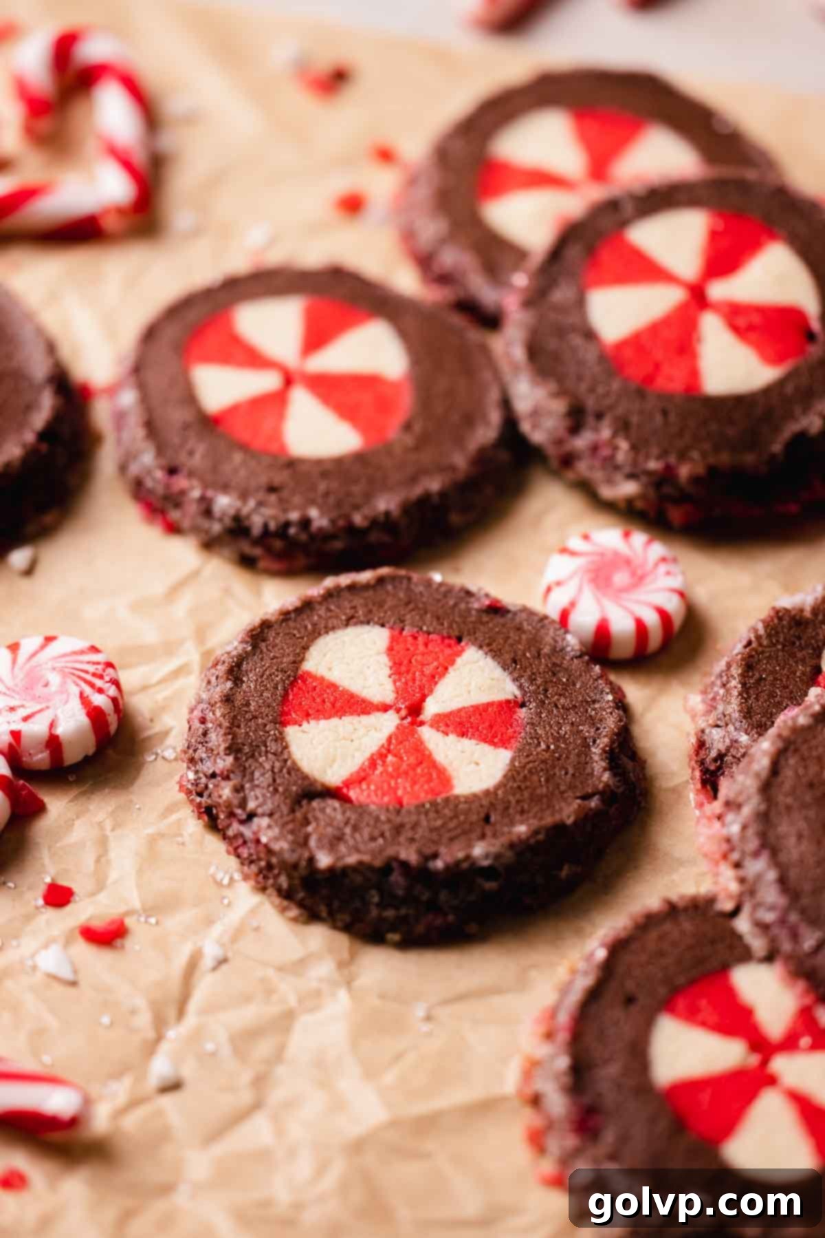 baked chocolate peppermint sugar cookies on a cooling rack