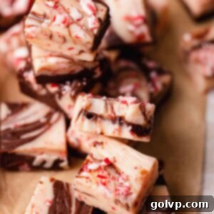 bitten peppermint fudge closeup showing the swirl and creamy texture