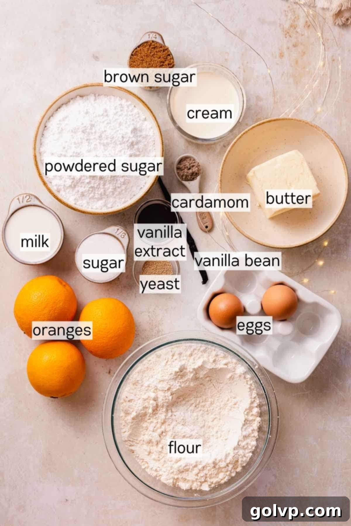 measured out ingredients for orange cinnamon rolls