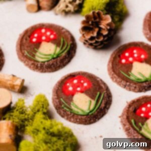 mushroom sugar cookies with a chocolate exterior and an adorable mushroom design