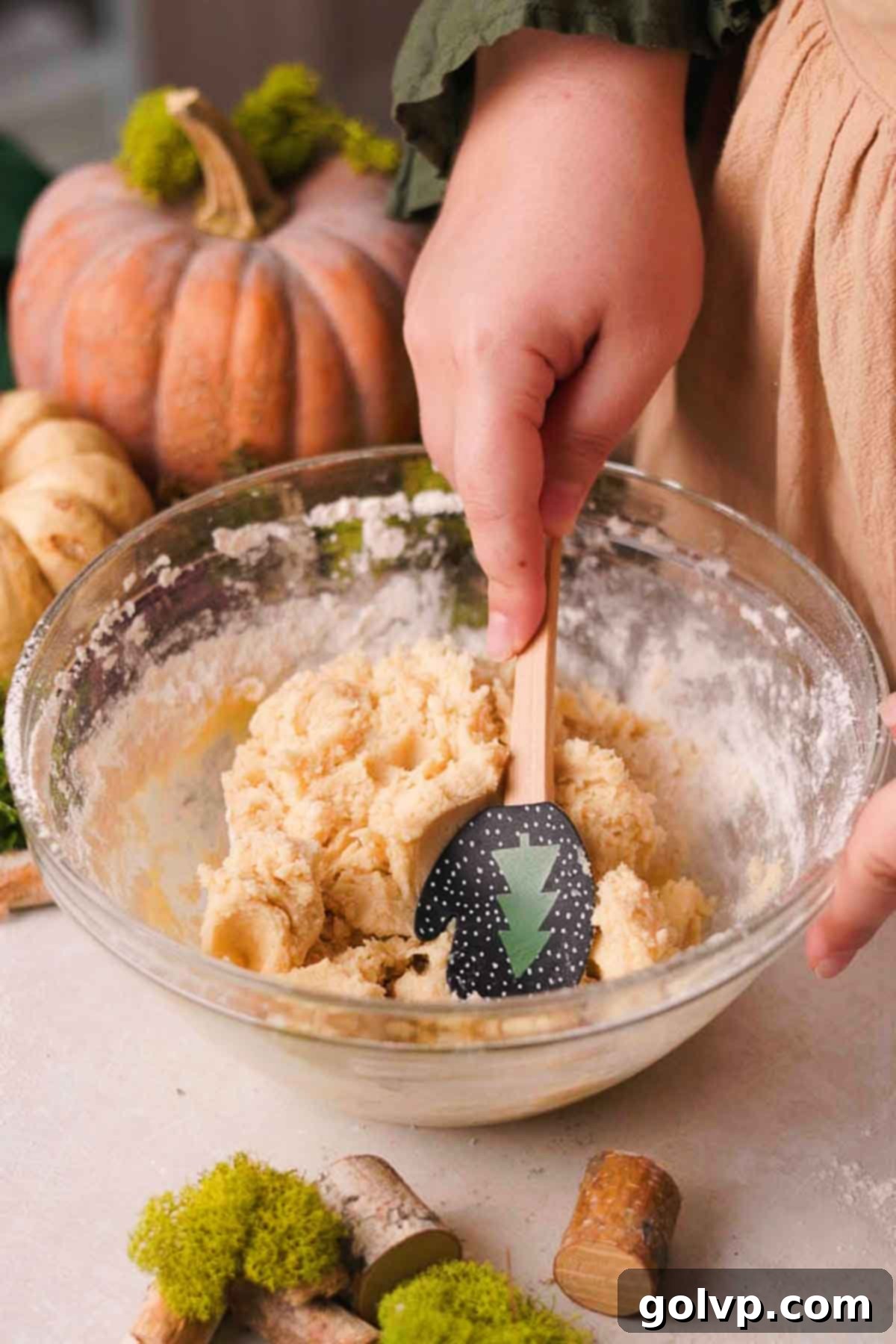 mixing all ingredients to form mushroom sugar cookie dough
