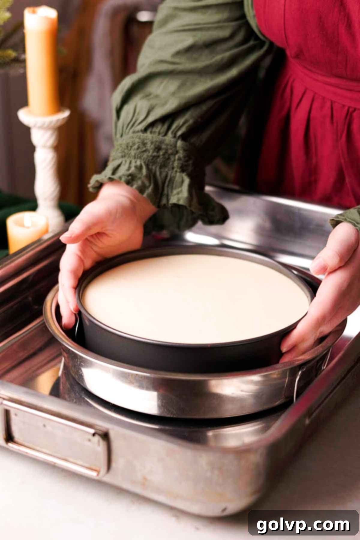 Decadent Holiday Eggnog Cheesecake 9 cheesecake water bath