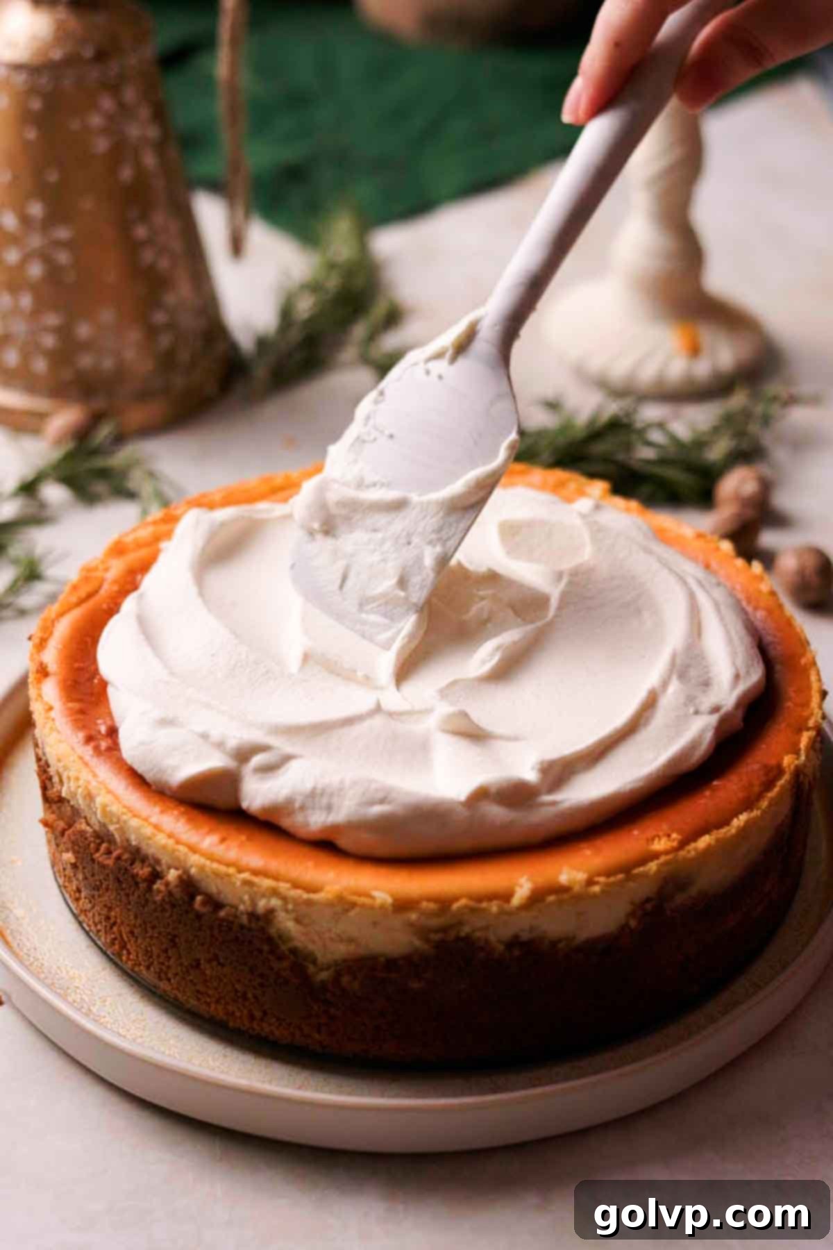 Decadent Holiday Eggnog Cheesecake 10 topping cheesecake with whipped cream