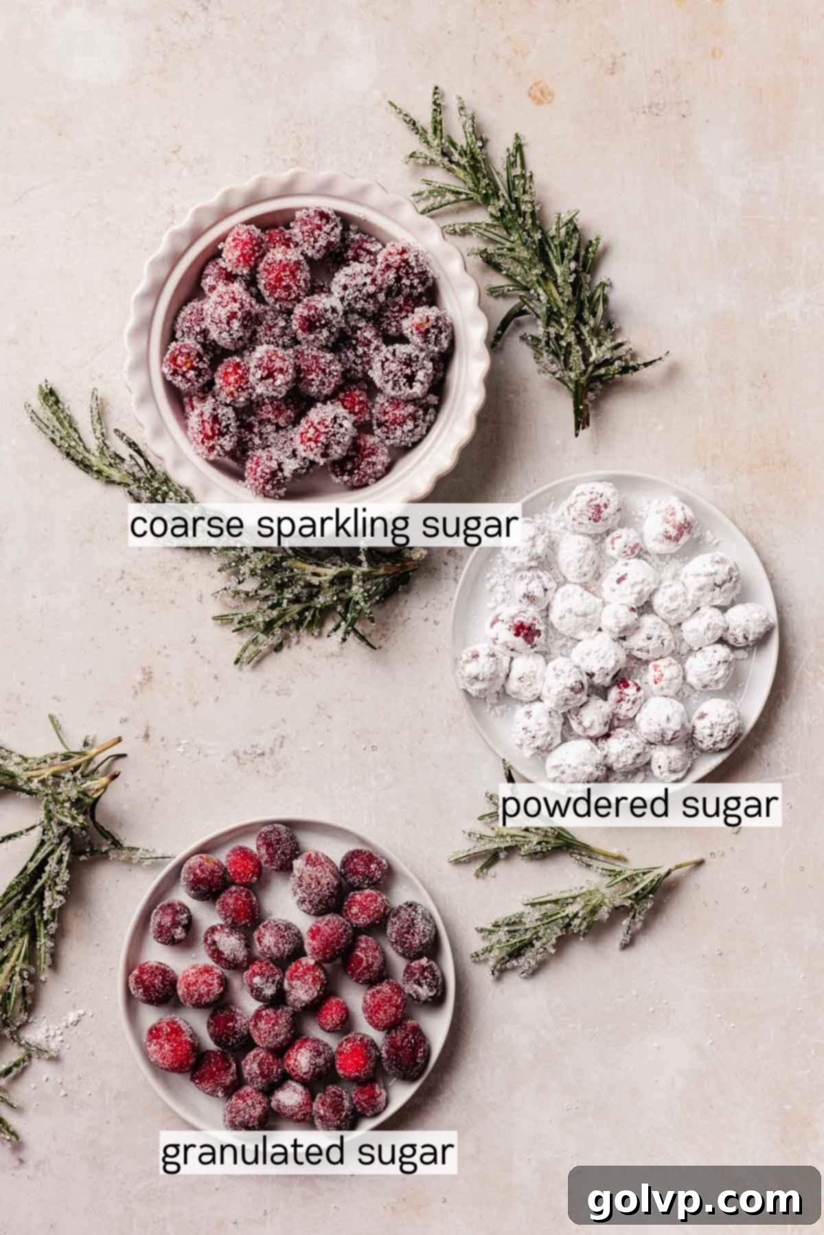 different sugar coated cranberries