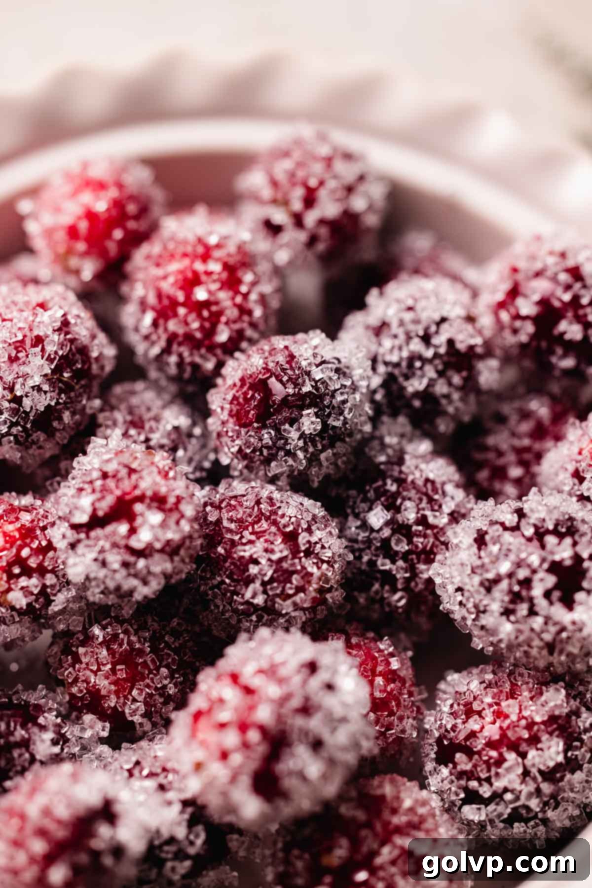 closeup of sugared cranberries