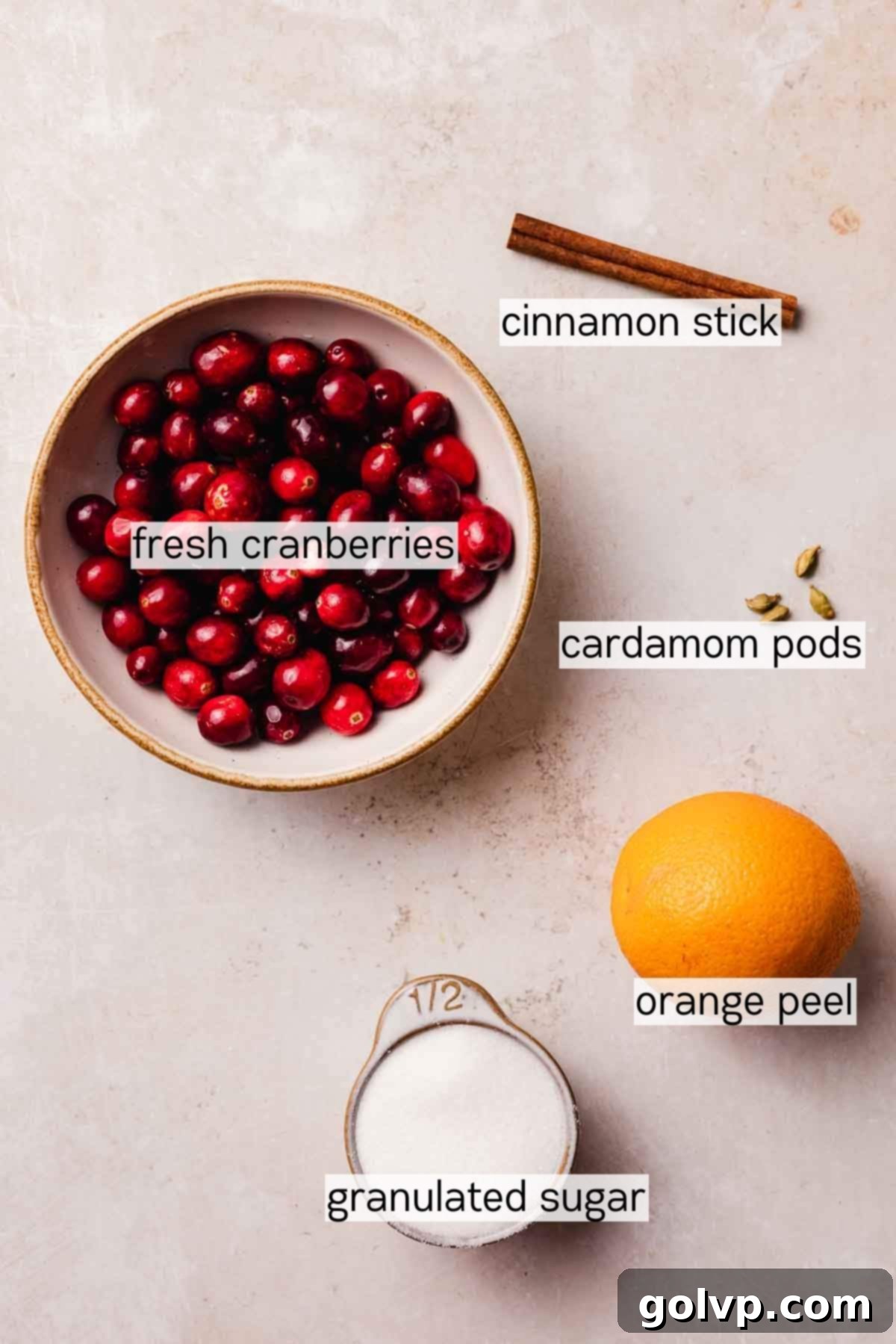 measured out ingredients for sugared cranberries