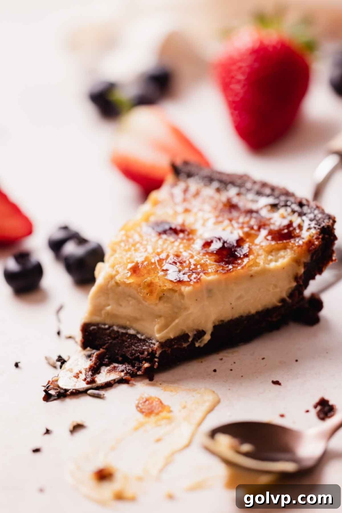 slice of bitten creme brulee pie