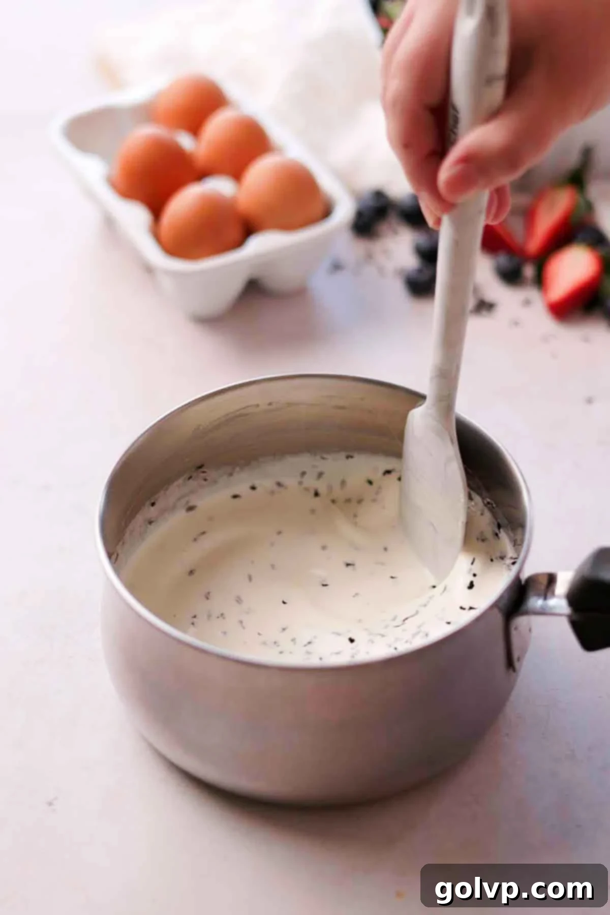 steeping cream with earl grey tea leaves