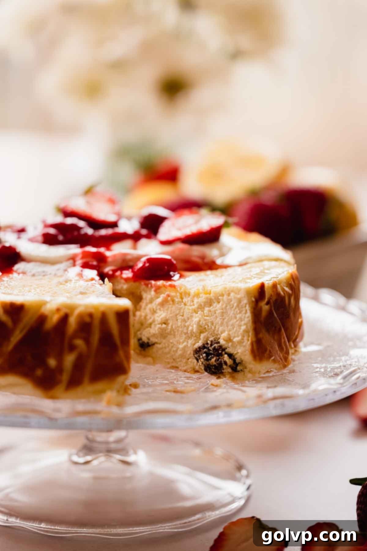 closeup of cottage cheese cheesecake texture