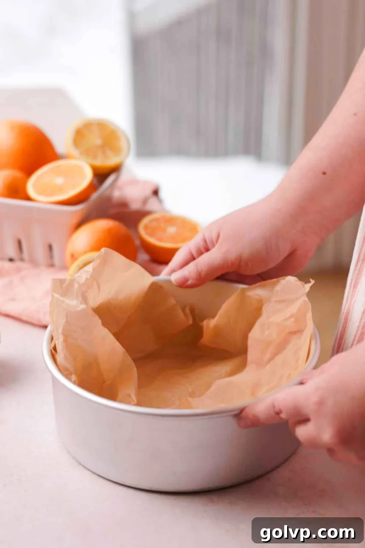 lining baking pan with parchment paper