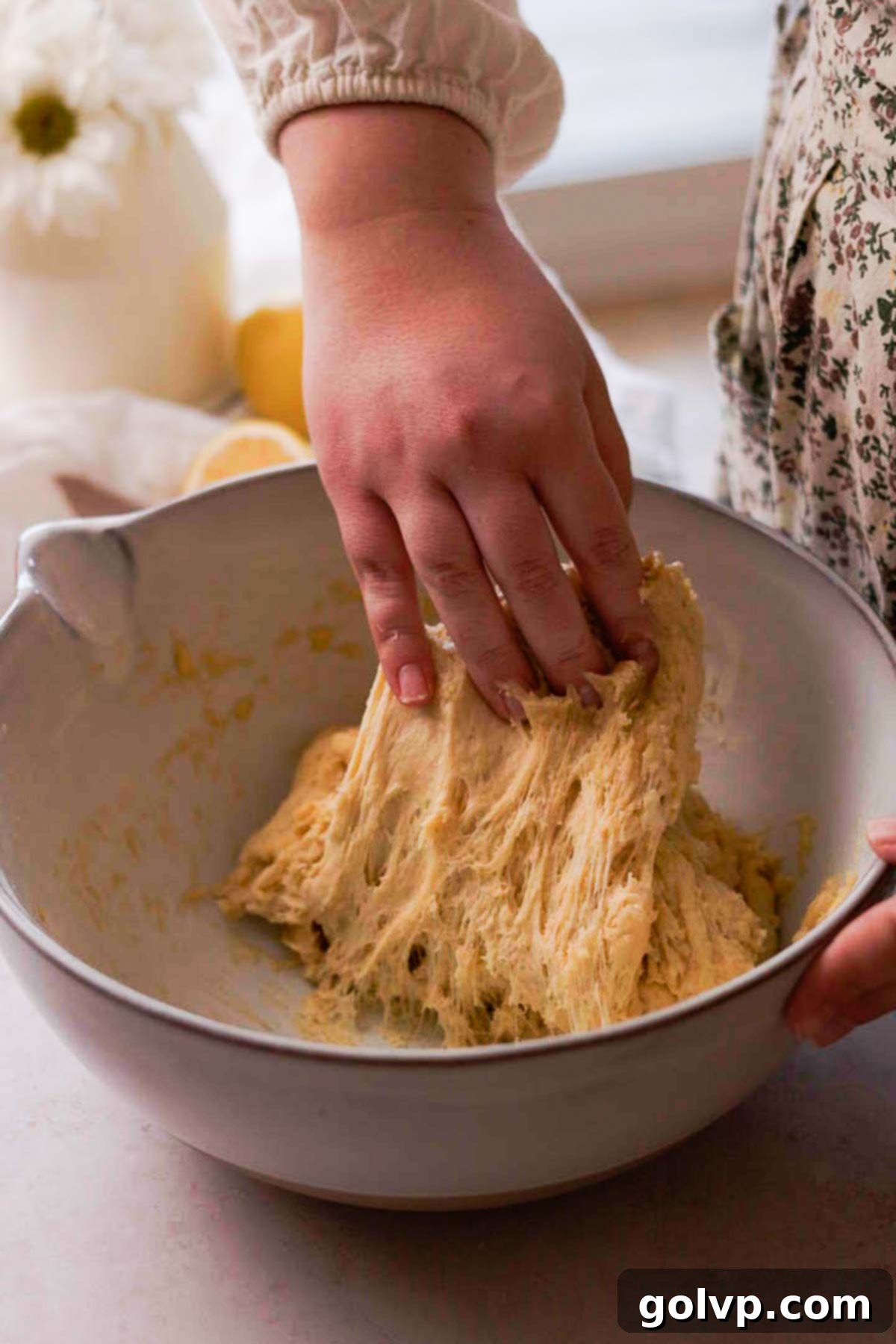 stretching and folding brioche dough the first time