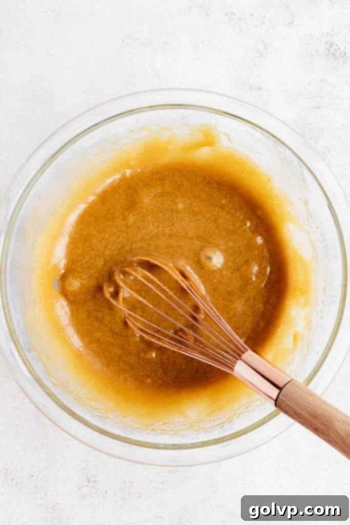 whisked brown butter, sugar, and eggs