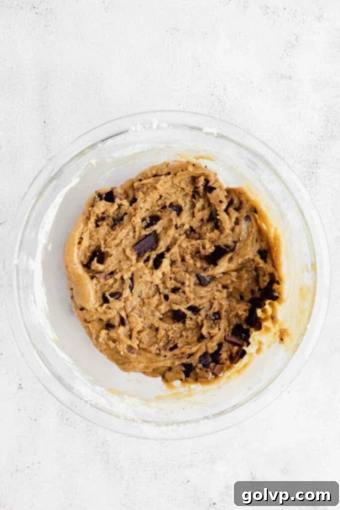 the prepared brown butter cookie dough with pieces of chocolate