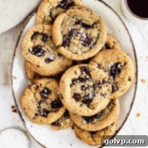 chocolate chip cookies on oval plate sprinkled with flaky salt
