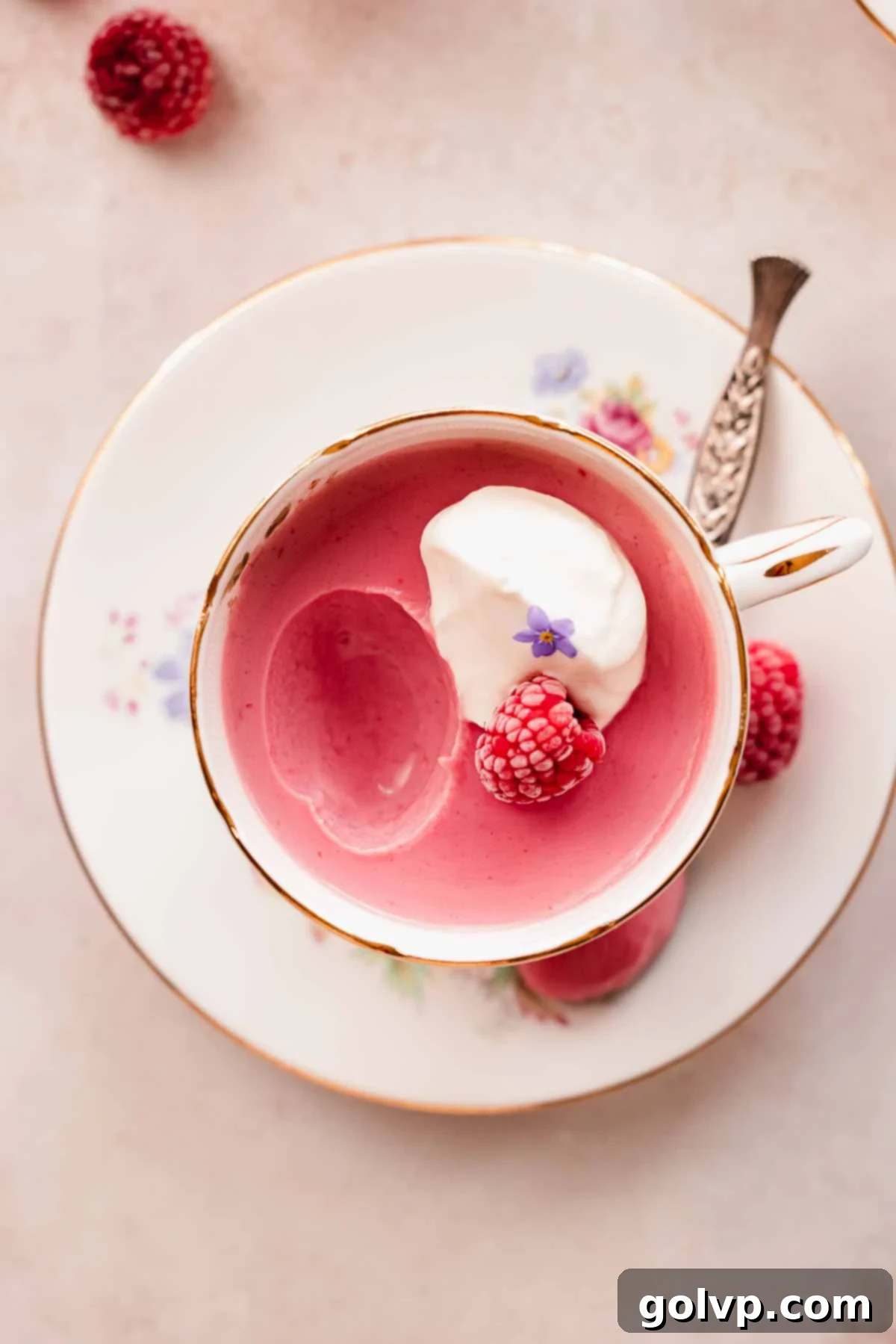 closeup of creamy thick raspberry posset texture