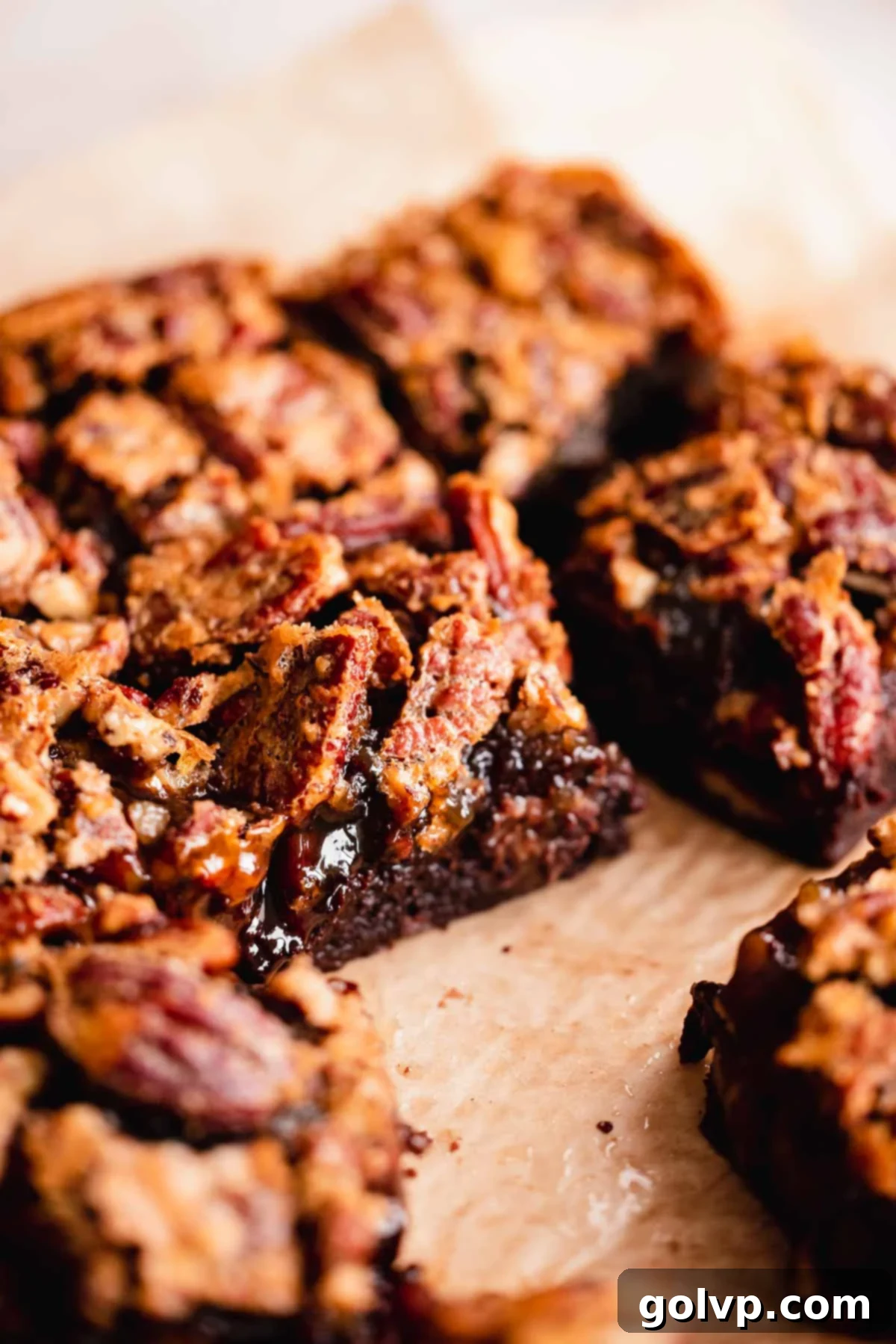 pecan pie brownie cut in squares
