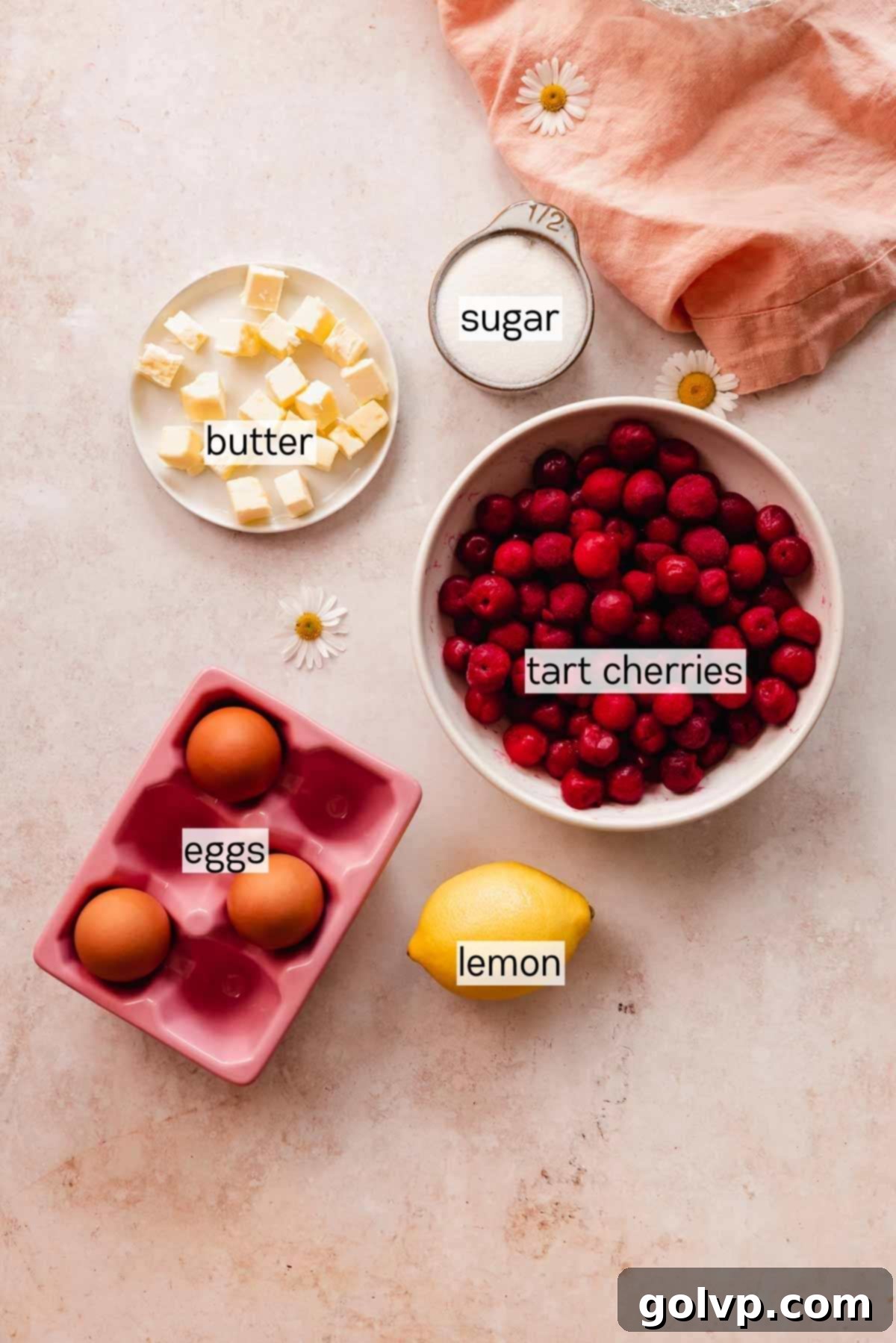 cherry curd ingredients in bowls