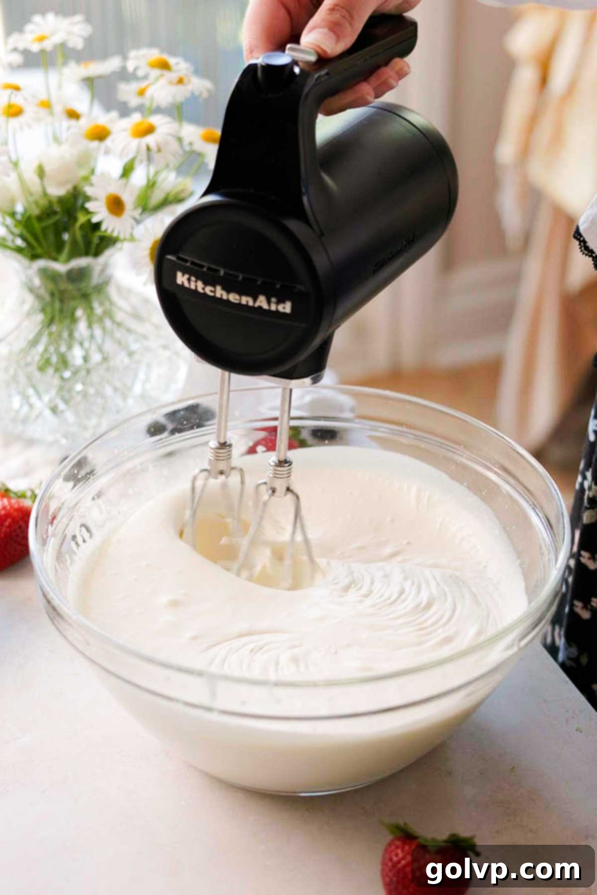 whipping cream with an electric mixer