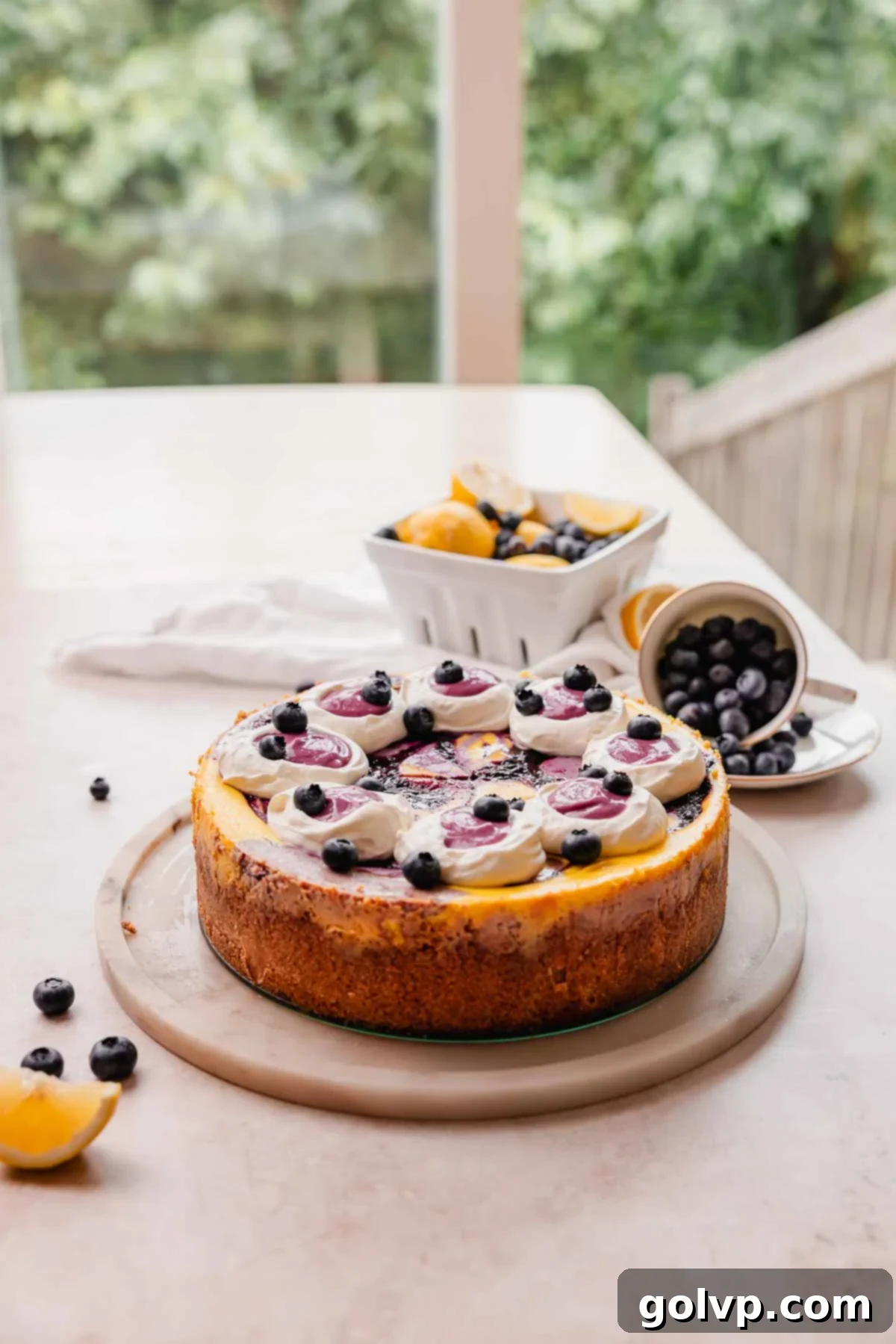 lemon blueberry cheesecake with berry topping