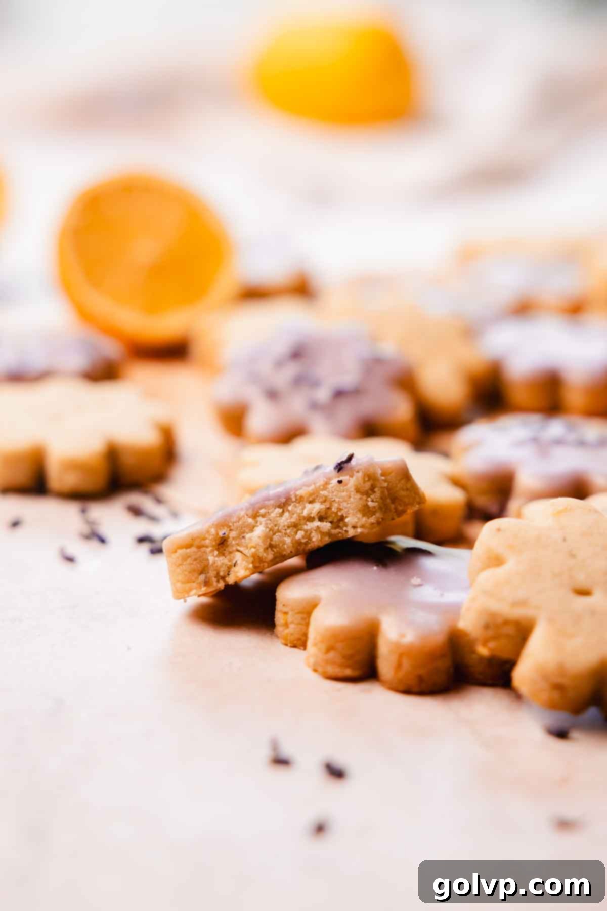 bitten lavender shortbread cookie