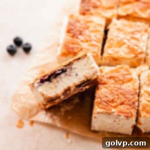 homemade puff pastry ice cream sandwich with blueberry swirl