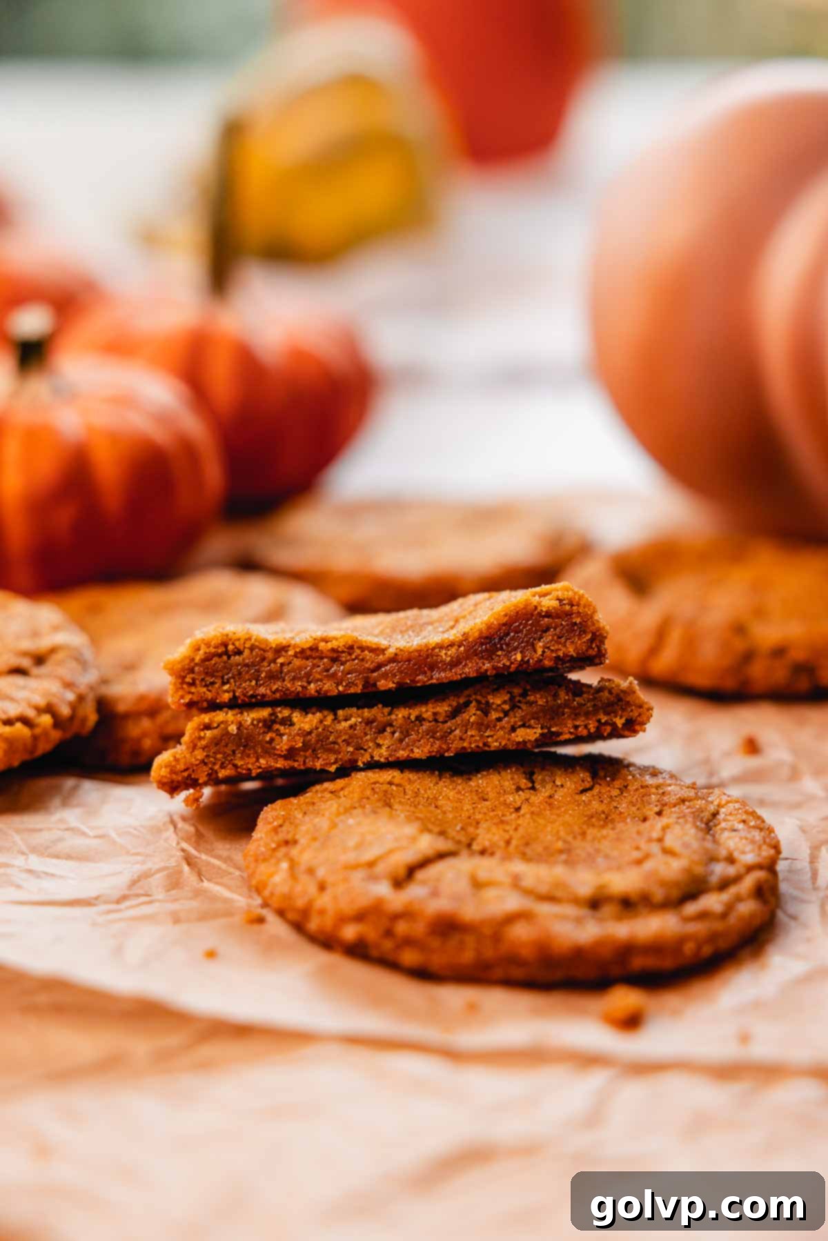 pumpkin spice cookies cut in half