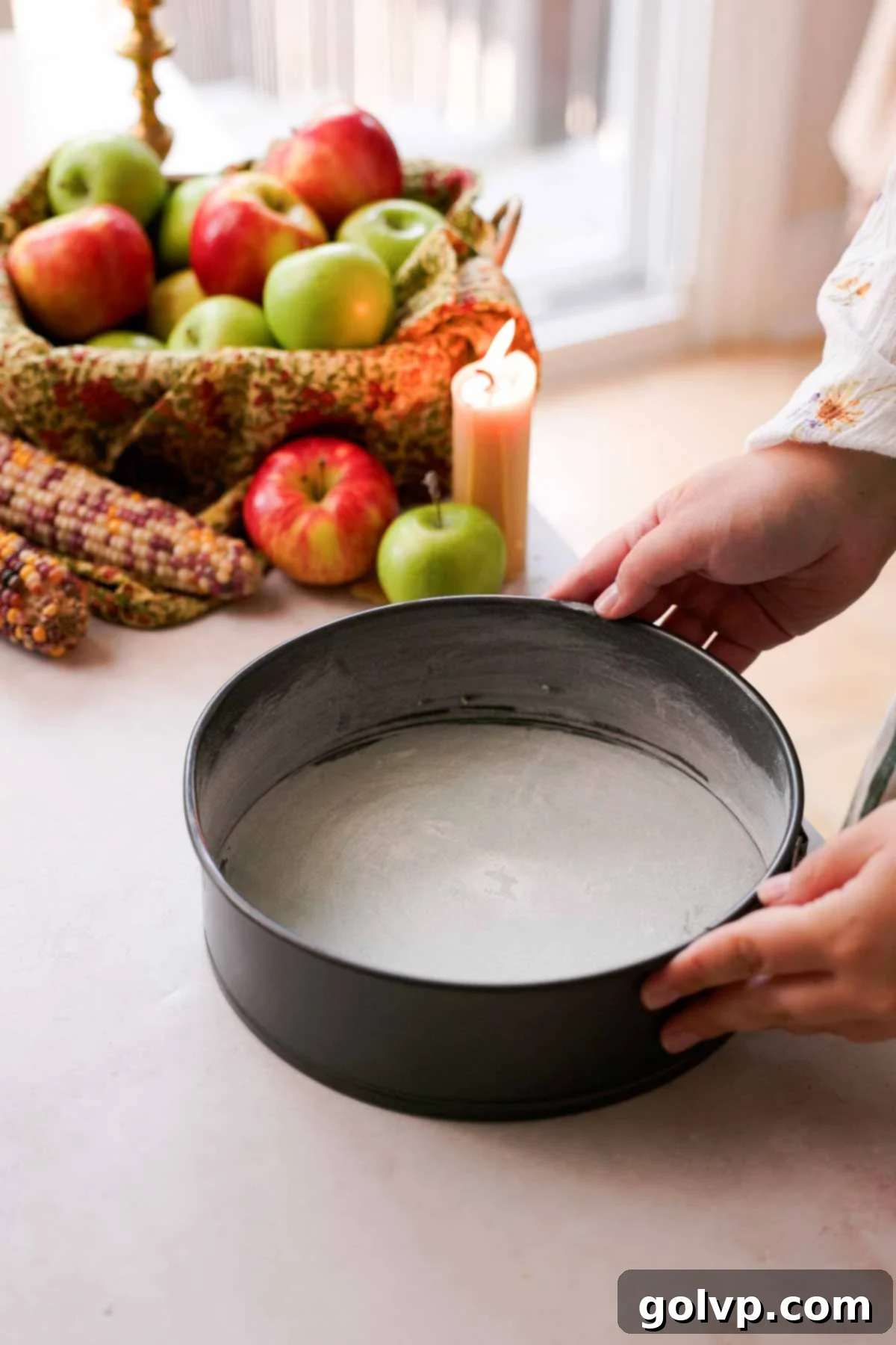 buttered and floured springform baking pan