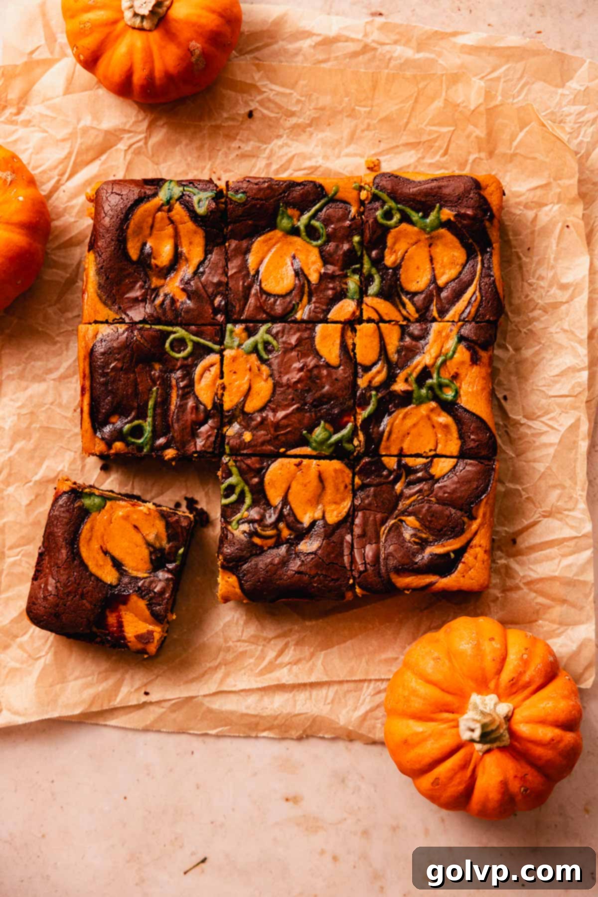 pumpkin brownies with pumpkin shaped swirls