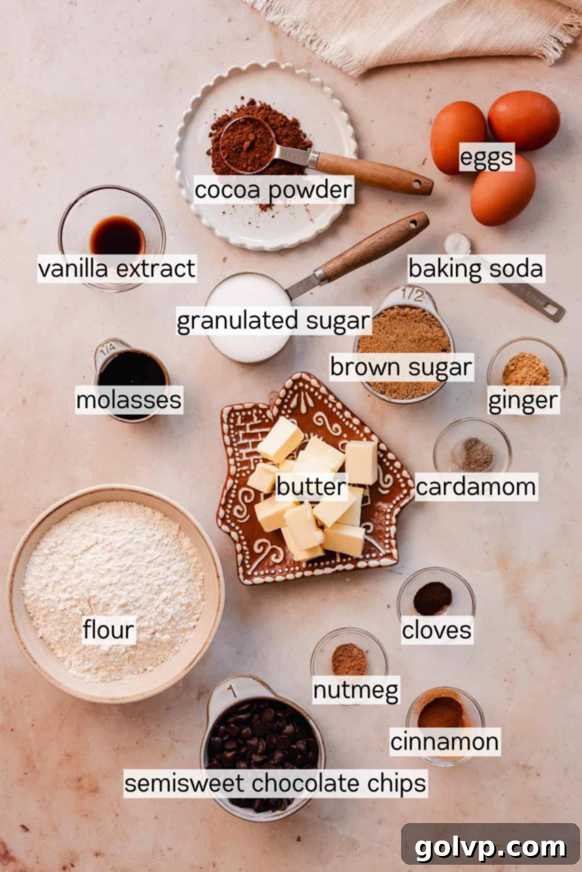 gingerbread brownies ingredients in bowls